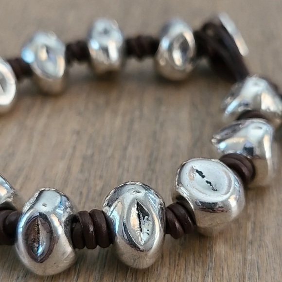 COFFEE BEANS • Boho Bracelet • Silver plated with brown leather - Picture 4 of 10